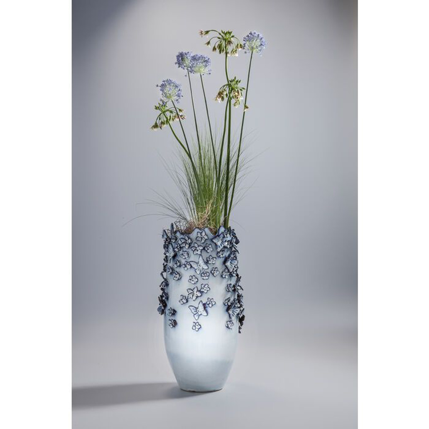 Image sur Butterflies Vase- Light Blue 50cm
